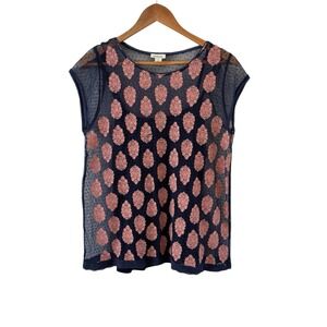 Sundance Embroidered Mesh Tunic Top Womens Size L Floral Sheer Lined Lace Boho